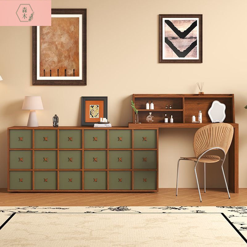 Retro Dressing Table, Bedroom Bedside Table, Light Luxury and High-End Feel, Rotatable Dressing Table, Chest of Drawers Integrated Dressing Table