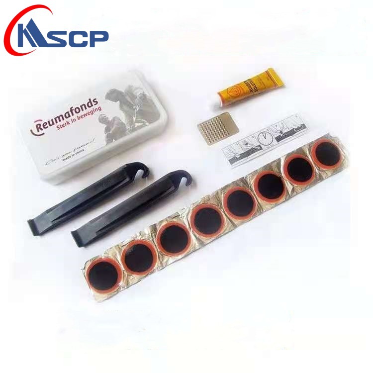 Parche de neumáticos de bicicleta pegamento herramienta de montar traje de película caja de plástico palanca herramienta de reparación de neumáticos