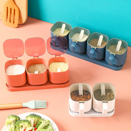 Kitchen seasoning box household multi-compartment seasoning box with base seasoning bottle salt, MSG, sugar storage seasoning set