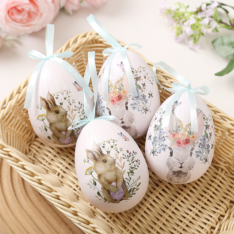 Cross-Border Hot-Selling In-Stock 8X10Cm Easter Eggs Foam-Wrapped Paper Bunny Eggs Easter Decoration Arrangement Ornaments