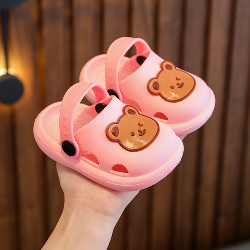 Children's Slippers Summer New Cute Bear Girl Baby Shoes Boy Soft Sole Anti-Slip Home Bathroom Cooling Slippers
