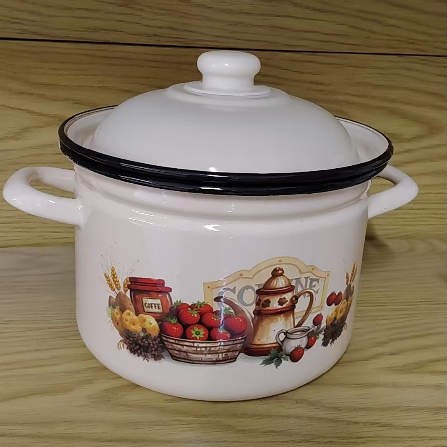 Thickened enamel-coated household soup pot, stew pot, double-handled pot with lid, suitable for both open flame and induction cooktops, wholesale from the manufacturer