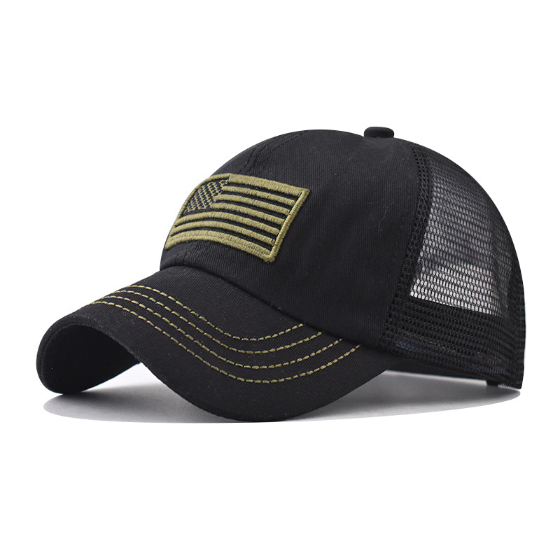Gorra de malla con bandera americana Negro