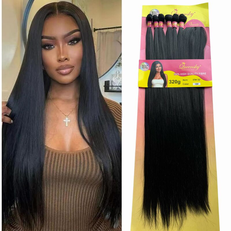 STW 32''6+1 wig black long straight, cross-border African, European and American hair extensions, tangle-free, factory stock wholesale STW 32''6+1 wig black long straight, cross-border African, European and American hair extensions, tangle-free, factory stock wholesale