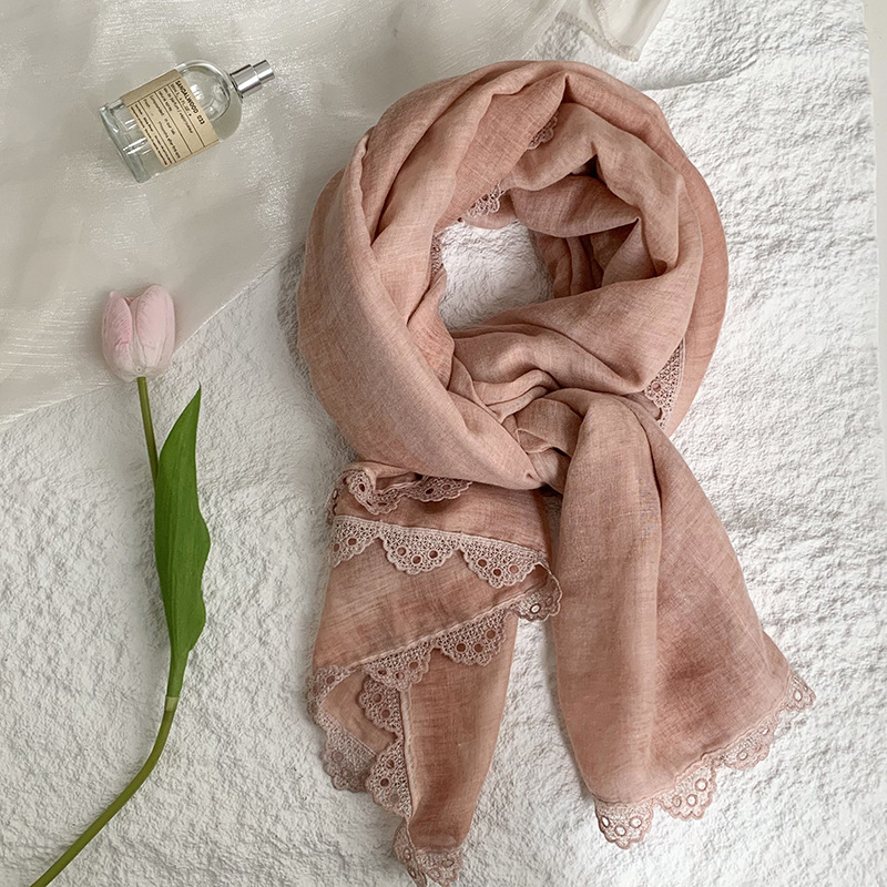 Bufanda Estilo coreano, primavera y otoño, nueva moda, color sólido, borde de encaje, cuello, bufanda larga, chal