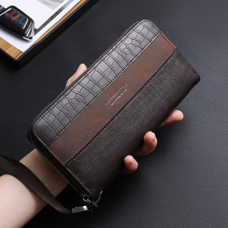 Cross-Border Men's Long Wallet with Zipper, Multi-Card Slots, Casual Large-Capacity Phone Coin Purse, Id Card Holder