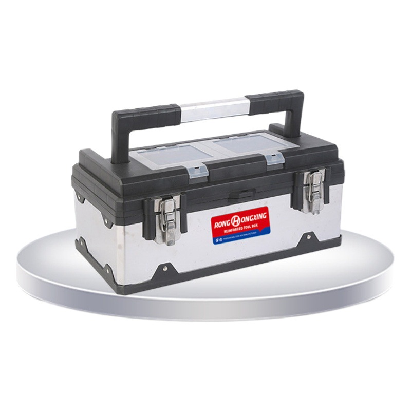 Caja de herramientas de hardware portátil al por mayor de doble capa de plástico de acero multifuncional portátil hogar coche diario caja de almacenamiento de herramientas