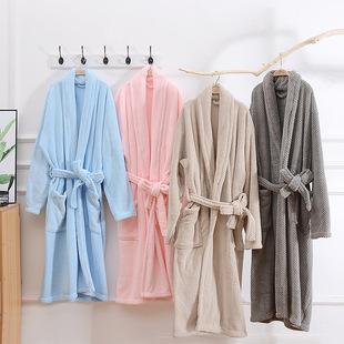 Pineapple Plaid Bathrobe Long Long-Sleeved Cotton Absorbent Thickened Plus Size Men's and Women's Wearable Bathrobe Bathrobe