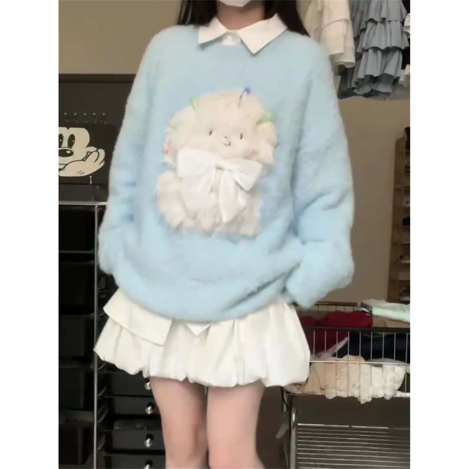 Cute three dimensional Japanese knitted sweater with bow with a…