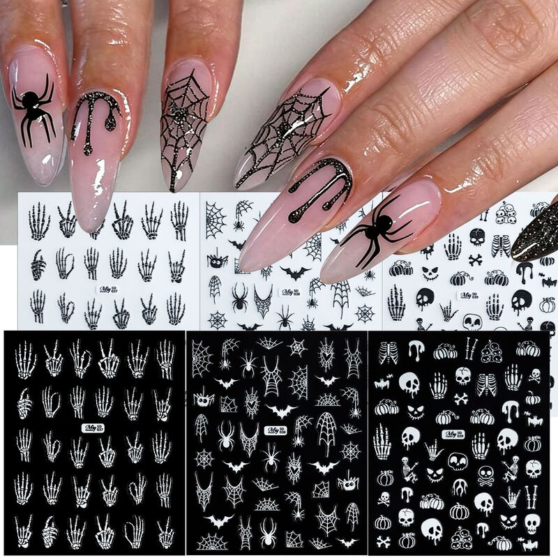 Cross-border Halloween skull nail stickers, 3D embossed gold foil nail art stickers, simple dark style nail art stickers