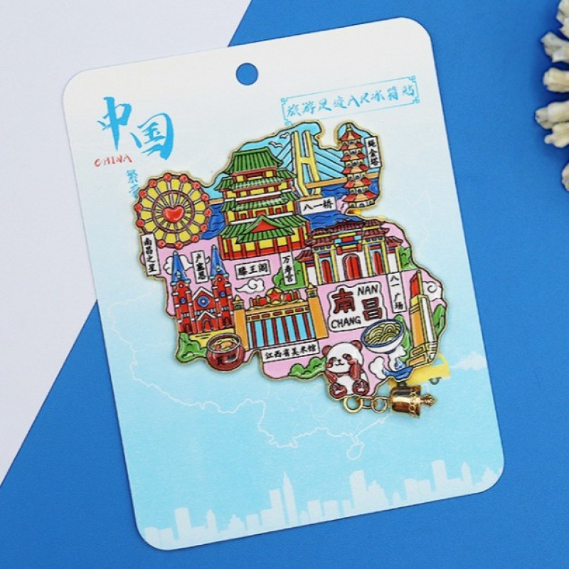 合金地图冰箱贴全国著名景点旅游文创国潮金属城市打卡冰箱贴批发|undefined