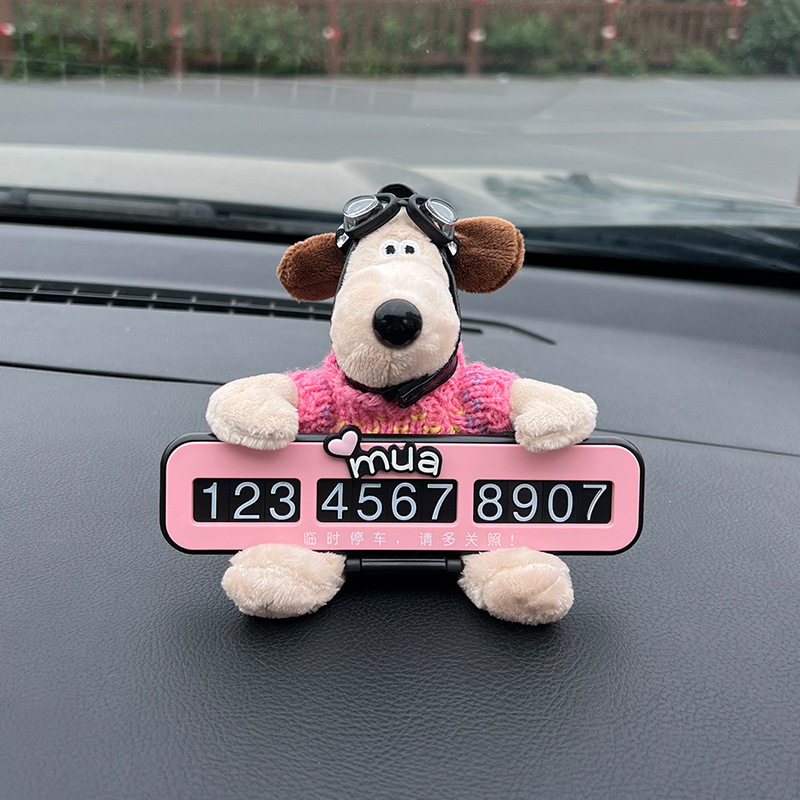 Número de estacionamiento temporal del automóvil placa luminosa del teléfono del automóvil del automóvil del automóvil del automóvil del automóvil del perro de peluche lindo adorno del automóvil femenino