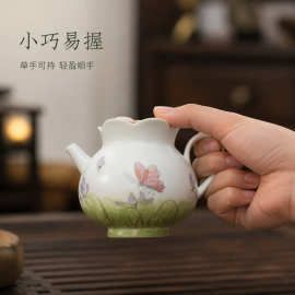 手绘荷花蝴蝶单壶家用陶瓷过滤壶中式高端女士泡茶器茶具小清新壶