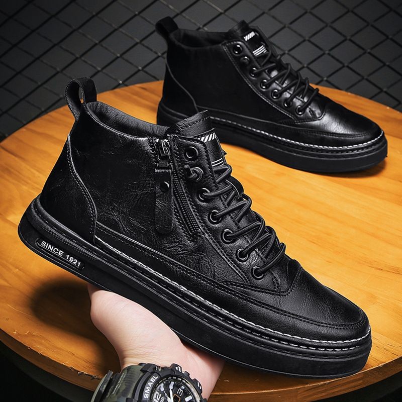 Men's 2024 new winter velvet warm men's height increasing casual leather autumn business work British trendy shoes_voghion.com