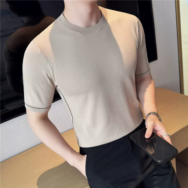 Мужская одежда для пап среднего и пожилого возраста. 25 новых мужских футболок, которые можно стирать в машине, легкие дышащие трикотажные рубашки с короткими рукавами и круглым вырезом.