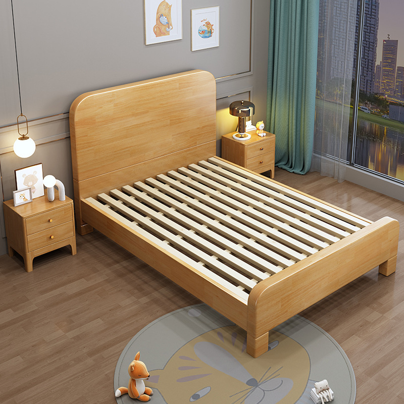 Cama de madera sólida Cama individual 1,2 m tronco simple almacenamiento económico Cama de caja alta madera sólida 1,5 m cama doble nórdica