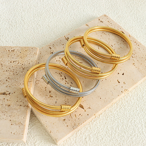 Fashionable Commuting Niche Minimalist Geometric Snake Bone Chain Layered Stackable Design Titanium Steel Gold Plated Bracelet