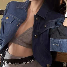 美式复古短款小廓形牛仔外套女春夏做旧显瘦百搭牛仔上衣夹克上衣