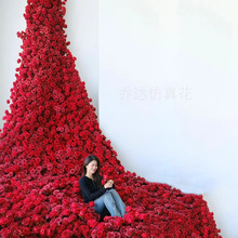 瀑布玫瑰仿真花假花美陈商场打卡拐角冰川玫巨型墙角布置装饰场景