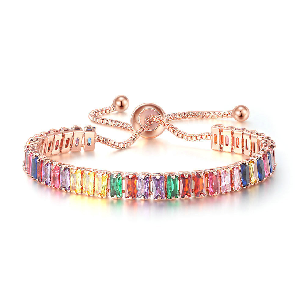 Fashion Geometric Multicolor Copper Bracelets Inlaid Zircon Copper Bracelets 1 Piece display picture 1