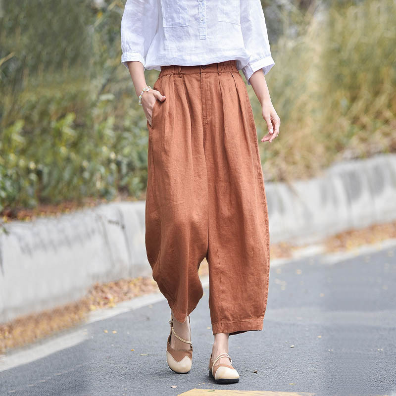 Linen Wide-Leg Pants for Women, Summer Thin Style, Plus Size, Loose High-Waisted Linen Casual Straight-Leg Long Pants, European and American Comfortable Pants