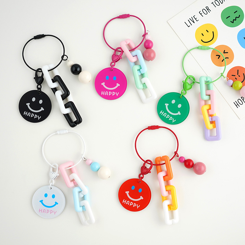 Smiling Face Mirror Keychain Pendant Internet Celebrity Ins Small Fresh Style Women's Bag Hanging Accessories Car Keychain Ring