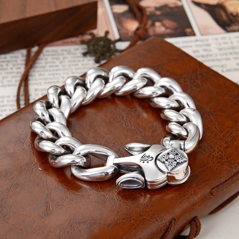 [16mm] S925 sterling silver strength full of texture personality domineering Diamond pestle thick version of men's Thai silver bracelet