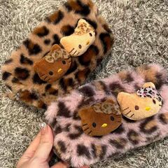 見た目も美しいインスタイルのホットガールの必需品、ピンクのヒョウ柄と黒革の猫型ポータブル化粧品バッグ、大容量で持ち運びに便利なニッチなデザイン。