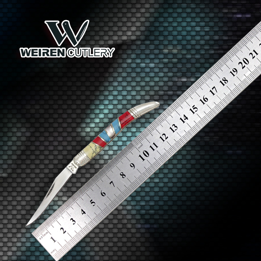 精美礼品刀 户外小刀 折叠刀 口袋刀 拼各色石头刀 阳江刀具