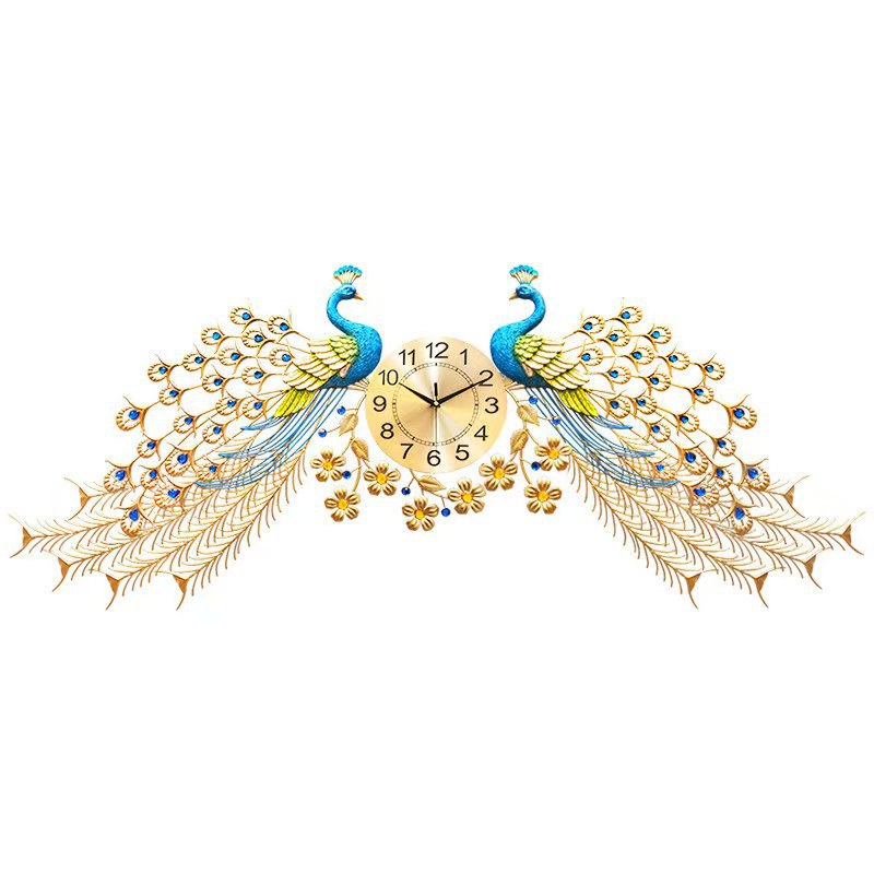 Reloj Reloj de pared Sala de estar 2025 Nueva celebridad de Internet Atmósfera Reloj de cuarzo para el hogar moderno Reloj creativo Reloj de pavo real Colgante en la pared
