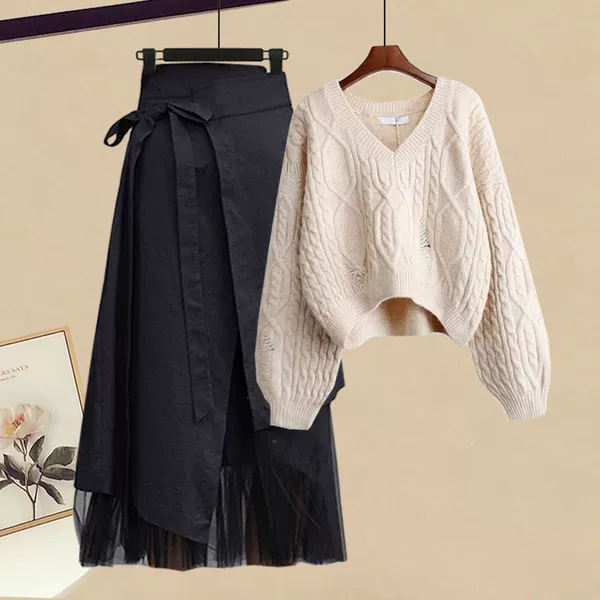 Apricot sweater, skirt