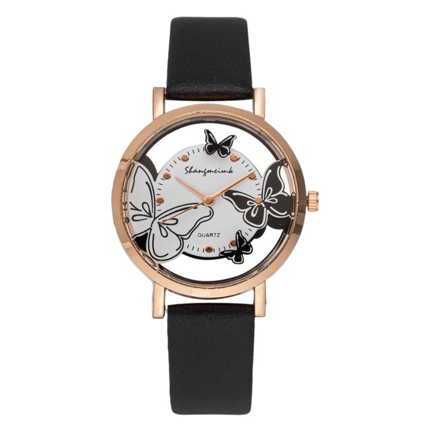 Comercio exterior transfronterizo reloj de cuarzo de las mujeres reloj de la correa de las mujeres hueco fábrica de mariposa Venta Directa reloj de mujer de lujo ligero