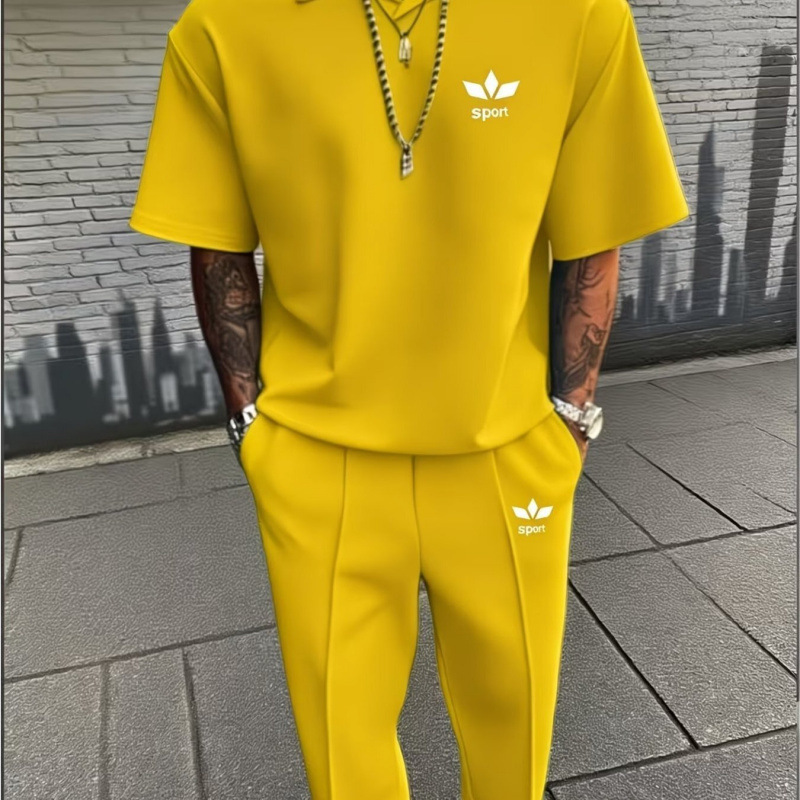 European and American cross-border popular men's casual letter-printed round-neck short-sleeve T-shirt and pants set