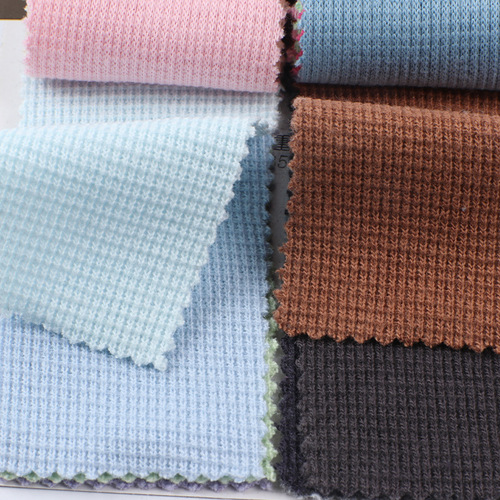 Waffle fine grid 310g polyester cotton TC thick elastic cross grid core knitting fabric