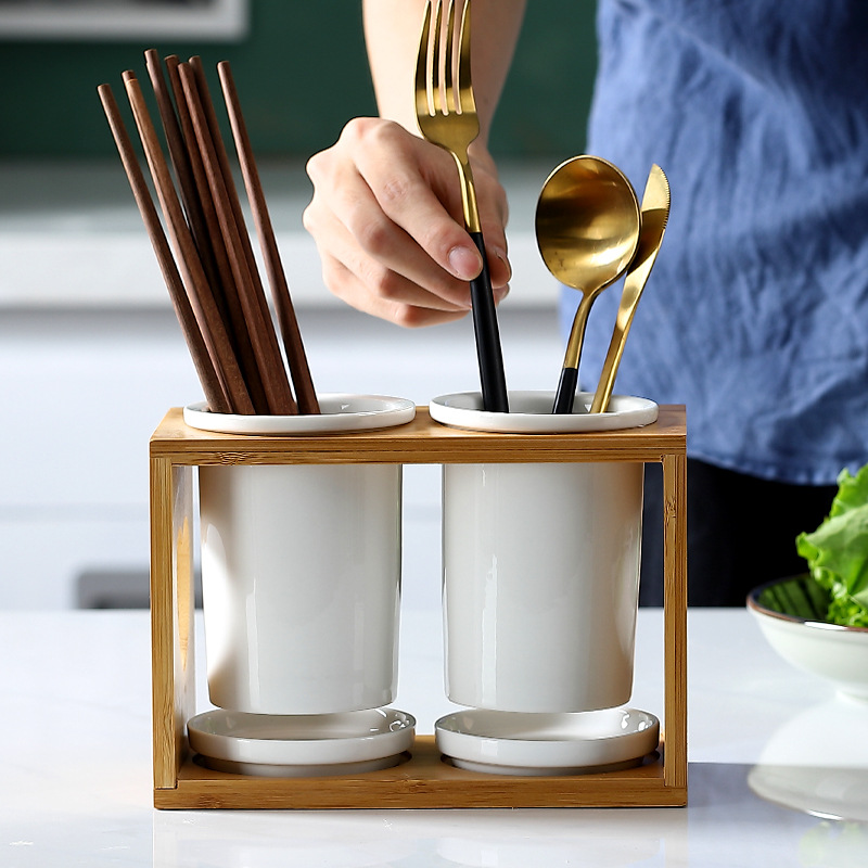 批发陶瓷筷子筒筷笼平放沥水防霉筷子篓筷盒厨房餐具收纳盒家用汤