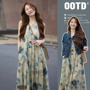in stock Spring New Ink Painting Vest Pregnant Women dress Denim Jacket Pregnant Women Two-piece Suit Spring