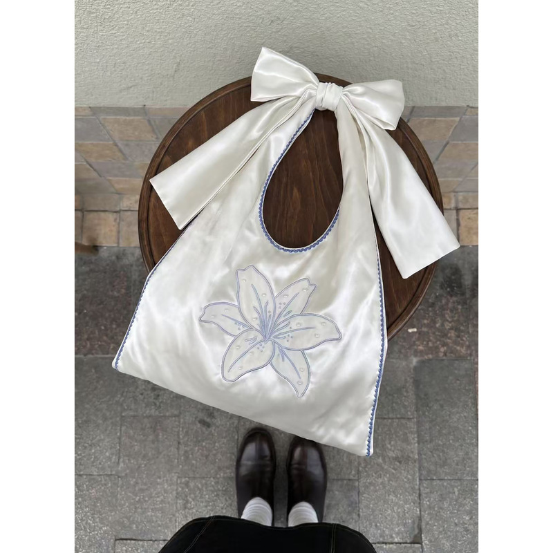 Lily Bag with Bow Embroidery, Gentle and Versatile, Color-Blocking Pearls, Large Capacity Tote Bag, Summer Shoulder Crossbody Bag Lily Bag with Bow Embroidery, Gentle and Versatile, Color-Blocking Pearls, Large Capacity Tote Bag, Summer Shoulder Crossbody Bag