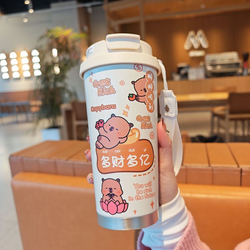 新しいファッション漫画スズランコーヒーカップ 316 ステンレス鋼魔法瓶カップインターネット有名人の車のポータブルストローカップギフト|undefined