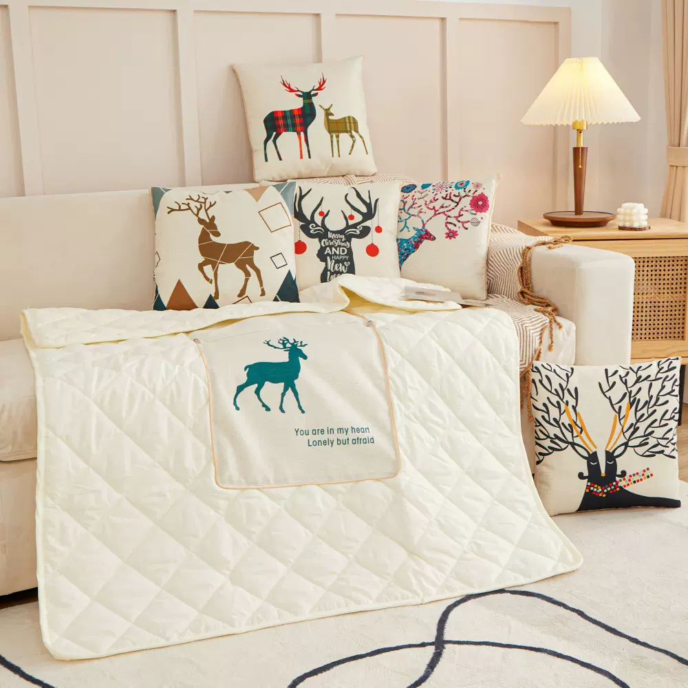 现货批发商务礼品伴手礼亚麻系卡通抱枕被两用二合一靠枕床上午睡