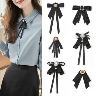 Bow tie women's decorative bow ribbon black temperament British style shirt formal coat collar flower brooch accessories