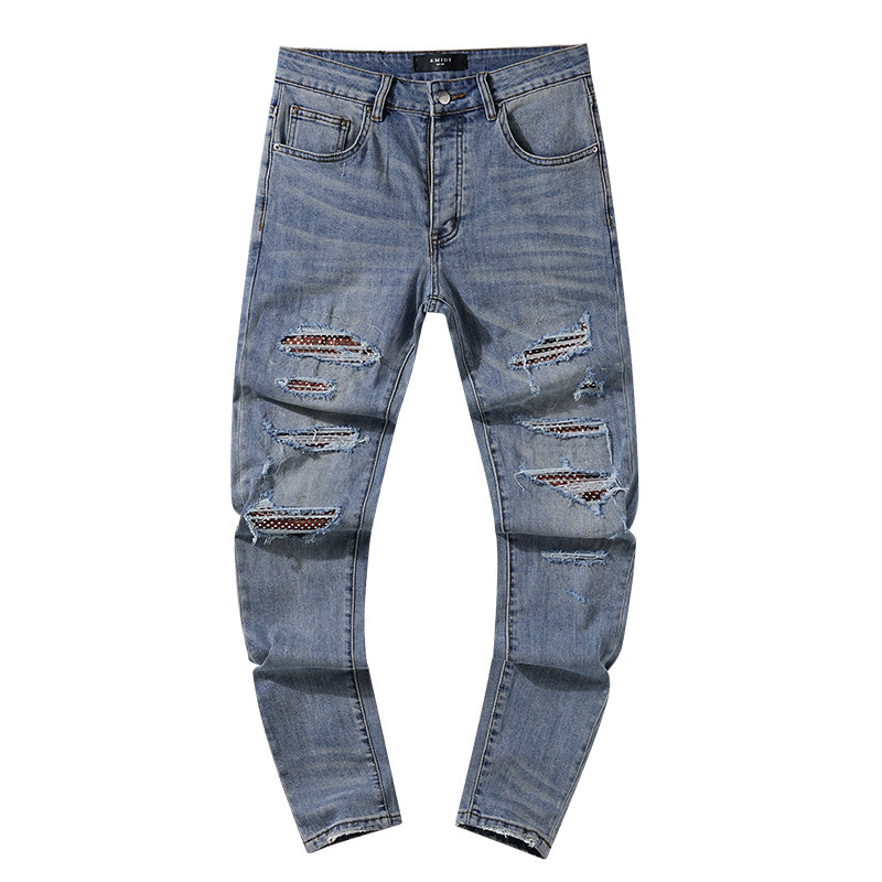 跨境欧美PurpleBrand牛仔裤jeans水洗做旧复古破洞泼墨潮流直筒|undefined