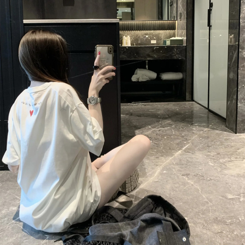 JIL ミニマリストスタイルラブスローガンロゴユニセックス半袖夏ルーズカジュアル Tシャツ|undefined