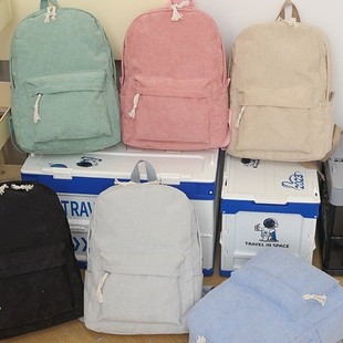 School Bag Female Korean Version Harajuku High School Student Personalized Corduroy College Style Backpack Female Backpack Corduroy Backpack