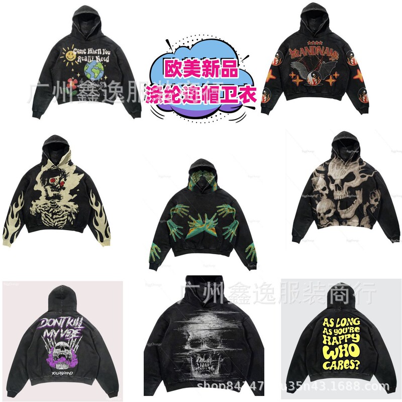 Halloween Print Hoodie Harajuku Streetwear y2 Fashion Large Hoodie Hip Hop Gothic Long Sleeve