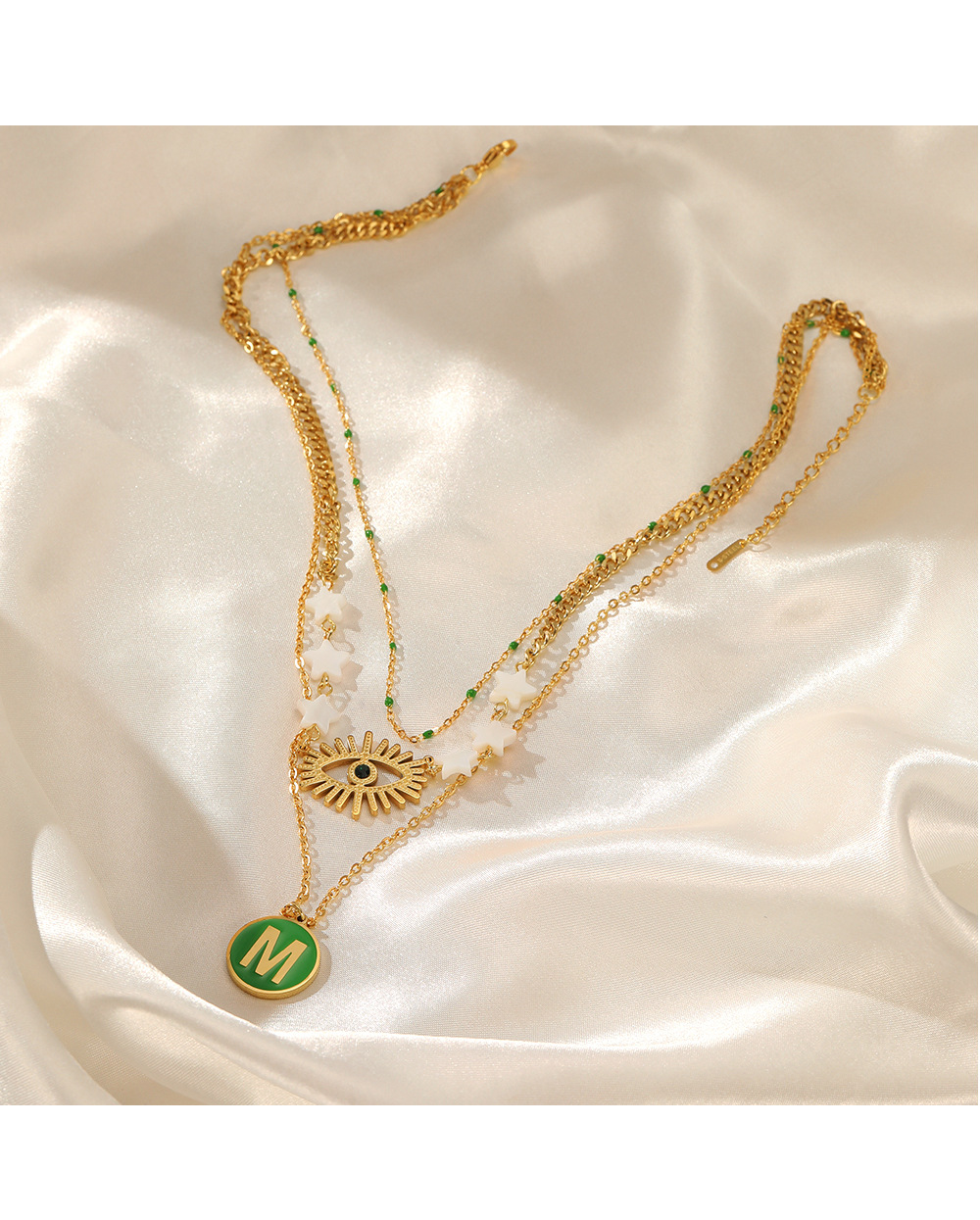 Fashion Letter Devilu0027S Eye Stainless Steel Plating Rhinestones Layered Necklaces