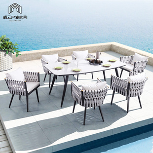 Outdoor Outdoor Rattan Table and Chair Combination Model Room Cool Table Leisure Three-Five-Piece Furniture Terrace Courtyard Garden