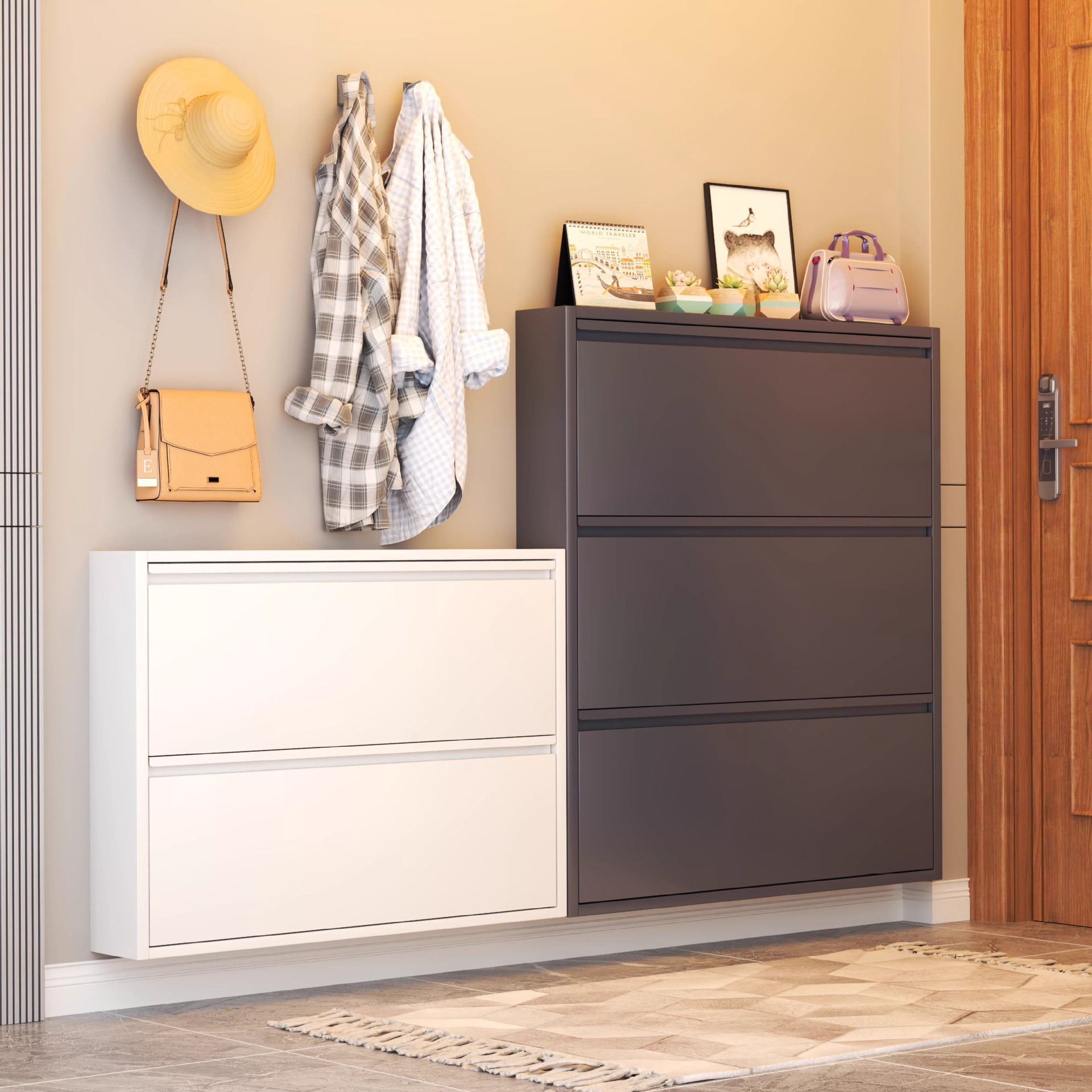 Ultra-Thin Tipping Bucket Shoe Cabinet for Home Entrance Indoor Extremely Narrow Large-Capacity Storage Dust-Proof Entrance Cabinet Integrated Shoe Rack