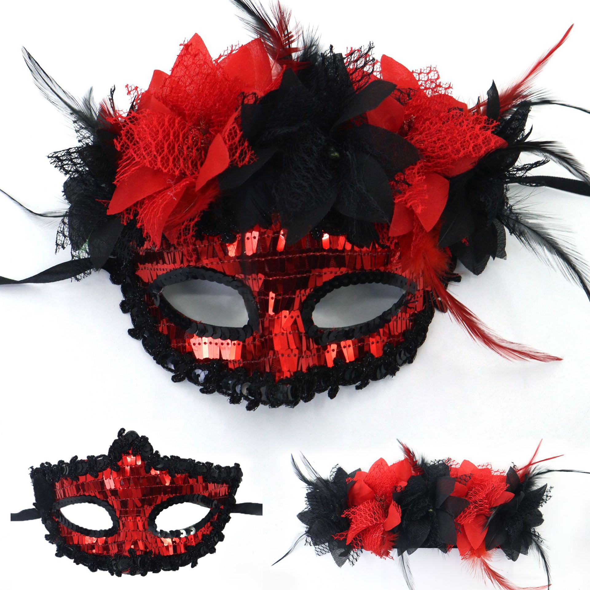 Transfronterizo exclusivo para Italia Venecia Feather Carnival Serie Lilium Half Face máscara separable