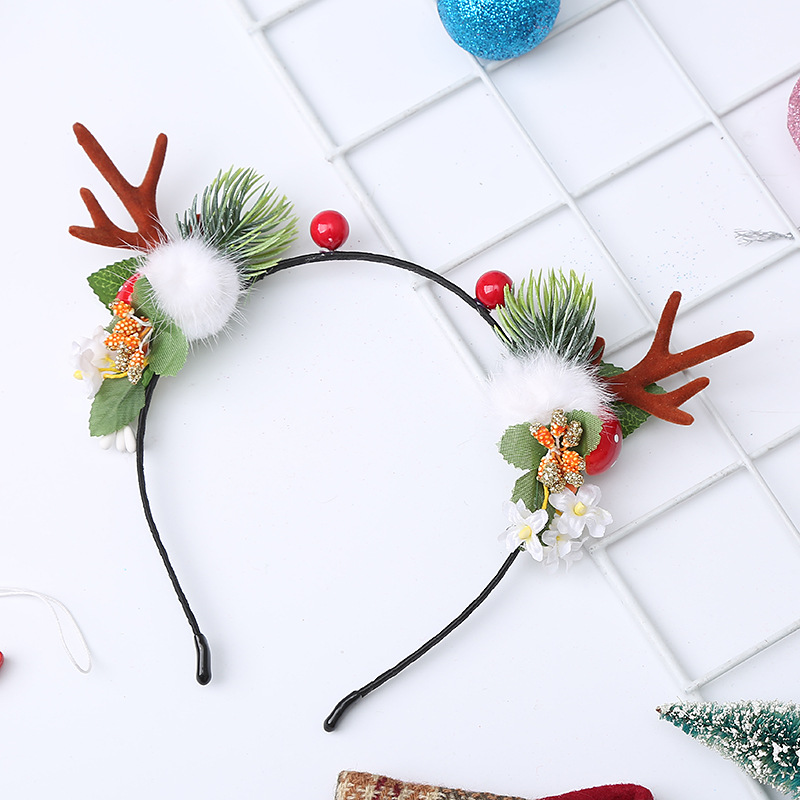 Navidad tocado diadema Nueva simulación Antler diadema Navidad diadema niños flor tocado DIY Navidad tocado