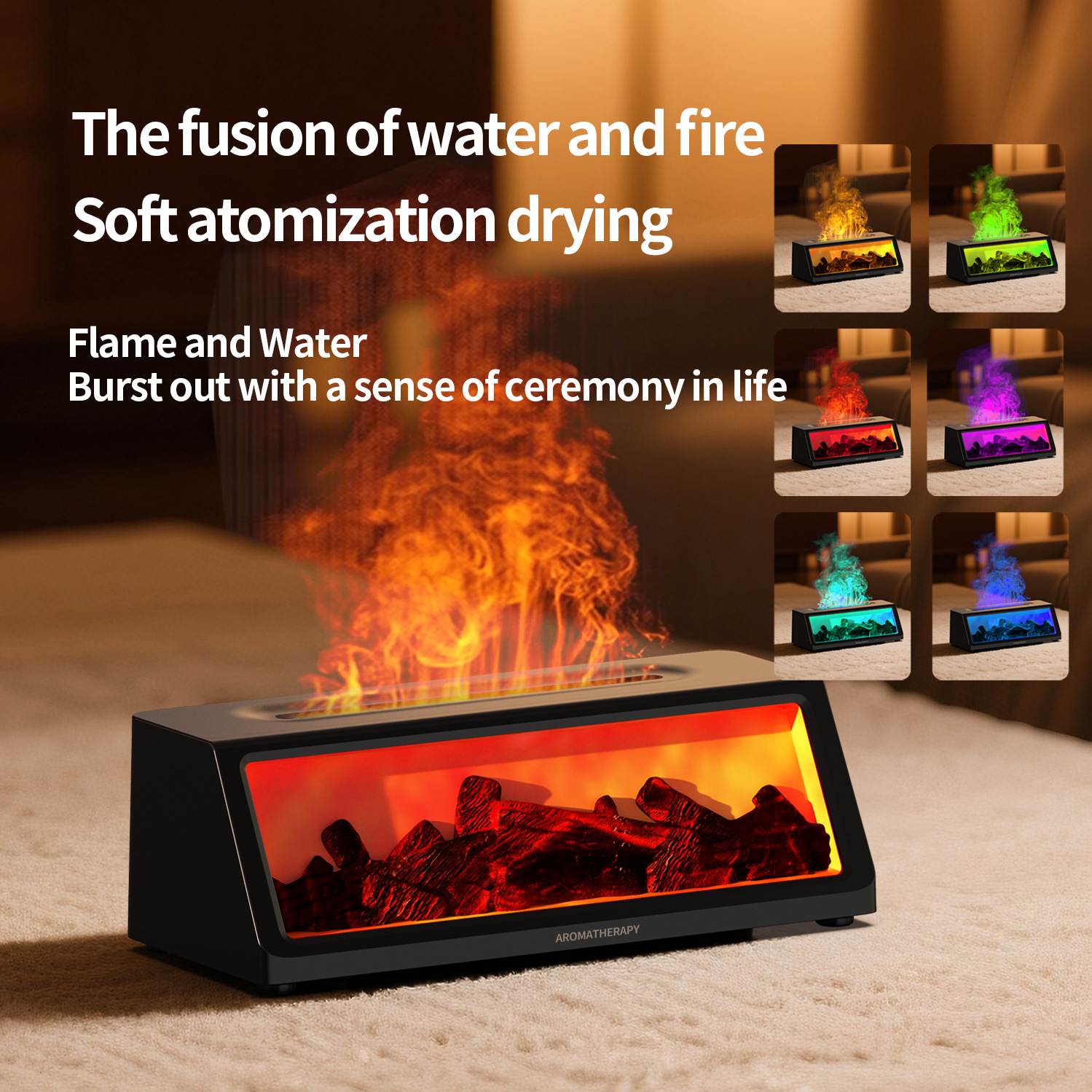 Cross-Border New Artificial 3D Charcoal Fireplace Humidifier Colorful Flame Diffuser Home Retro Fireplace Aromatherapy Machine